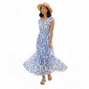 NWT Nine West Flutter Sleeve Maxi Dress Sz L